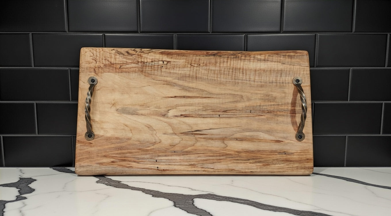 Spalted Ambrosia Maple Charcuterie Board - Twisted Antique Style Handles